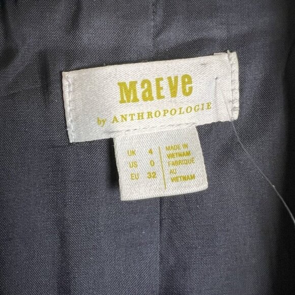 Maeve x Anthropologie Black Roll-Tab Sleeve Single Breasted Blazer Jacket Size 0 - Picture 5 of 10